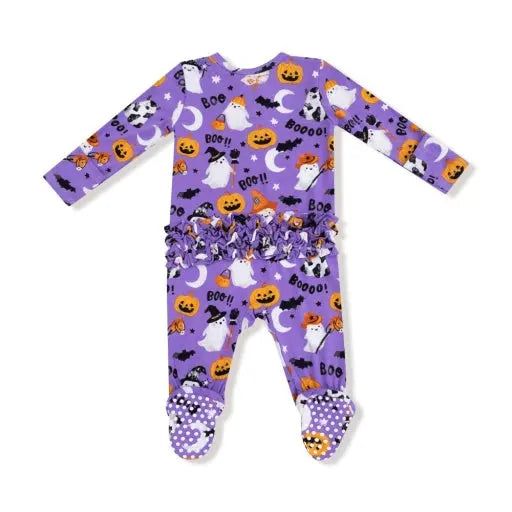 Baby Costumed Ghosts - Glow In The Dark - Purple - 2 Way Zipper Ruffle Back Footie Angel Dear
