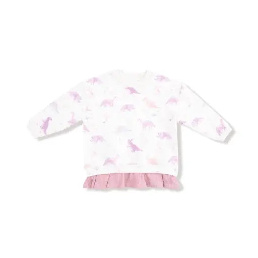Kid Soft Dinos- French Terry - Purple - Pull Over Sweatshirt with Ruffle and Waffle Flare Pant Angel Dear