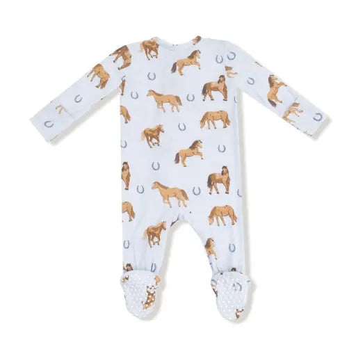 Baby 2-way Blue Zipper Footie with Horses Angel Dear
