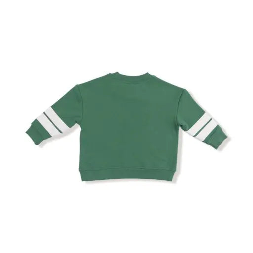 Kid French Terry Sport - Varsity - Green - Cozy Drop Sleeve Sweatshirt W/ Varsity Stripes Angel Dear