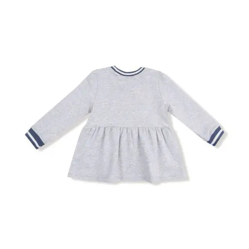Kid French Terry Sport - Varsity - Light Grey Heather - French Terry Dress w/ Game Day Patch Angel Dear
