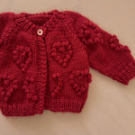 Baby Heart Popcorn Cardigan, Red |  Valentine's Sweater The Blueberry Hill