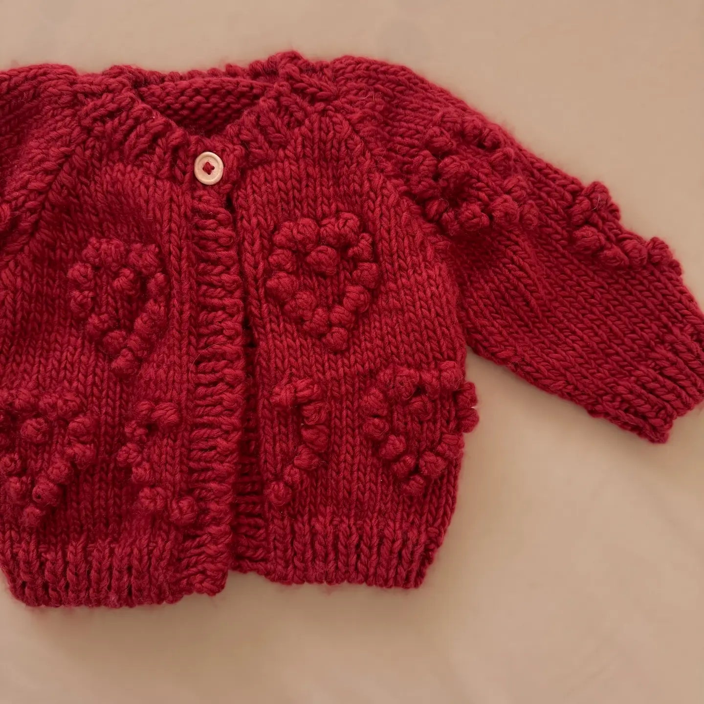 Baby Heart Popcorn Cardigan, Red |  Valentine's Sweater The Blueberry Hill