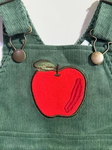 Baby Corduroy - Dark Ivy - Pinafore Dress and Diaper Cover with Apple Applique (DC not pictured) Angel Dear