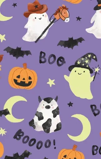 Baby Costumed Ghosts - Glow In The Dark - Purple - 2 Way Zipper Ruffle Back Footie Angel Dear