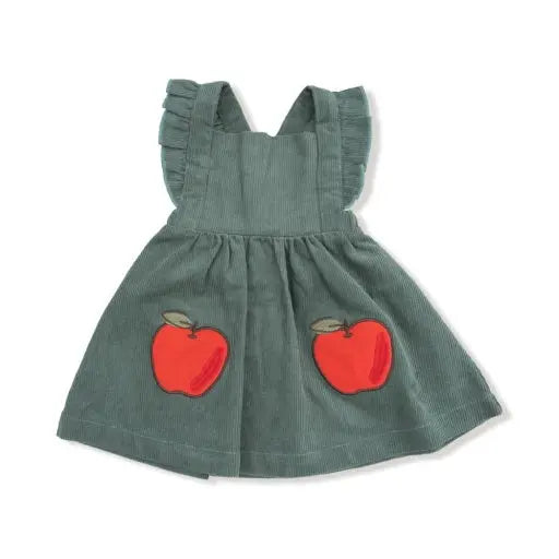 Baby Corduroy - Dark Ivy - Pinafore Dress and Diaper Cover with Apple Applique (DC not pictured) Angel Dear