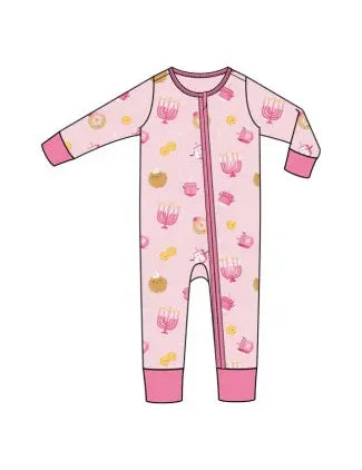 Hanukkah - Pink - 2 Way Zipper Romper Angel Dear