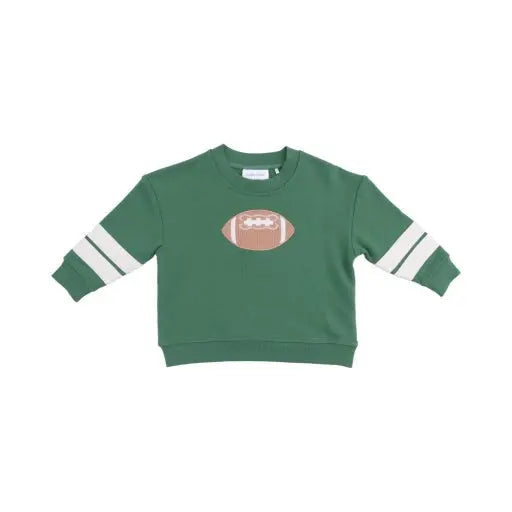 Kid French Terry Sport - Varsity - Green - Cozy Drop Sleeve Sweatshirt W/ Varsity Stripes Angel Dear