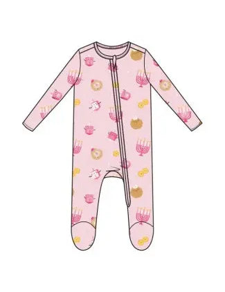 Baby Hanukkah - Pink - 2 Way Zipper Ruffle Back Footie Angel Dear