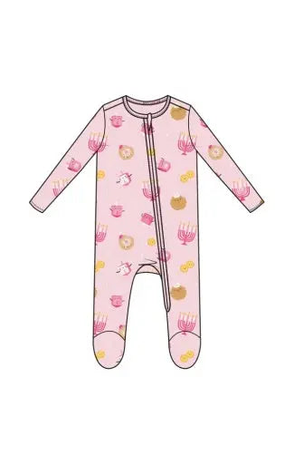 Baby Hanukkah - Pink - 2 Way Zipper Ruffle Back Footie Angel Dear