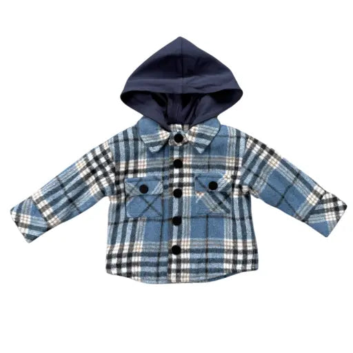 Kid Blue Plaid Hooded Shacket Baby Sprouts
