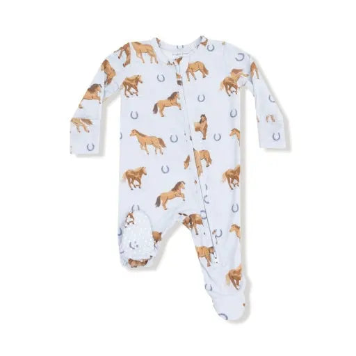 Baby 2-way Blue Zipper Footie with Horses Angel Dear