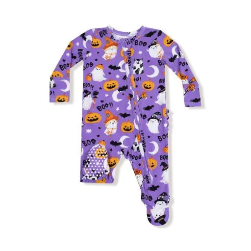 Baby Costumed Ghosts - Glow In The Dark - Purple - 2 Way Zipper Ruffle Back Footie Angel Dear