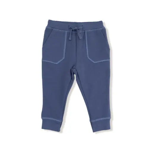 Kid Stripes - French Terry Sport - Varsity - Vintage Indigo - Jogger w/ Varsity Stripes Angel Dear