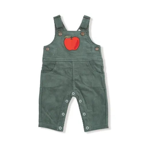 Baby Corduroy - Dark Ivy - Classic Overall with Apple Applique Angel Dear