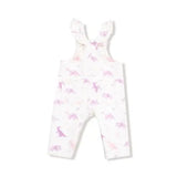 Baby Soft Dinos- French Terry - Purple - Front Placket Ruffle Overall Angel Dear