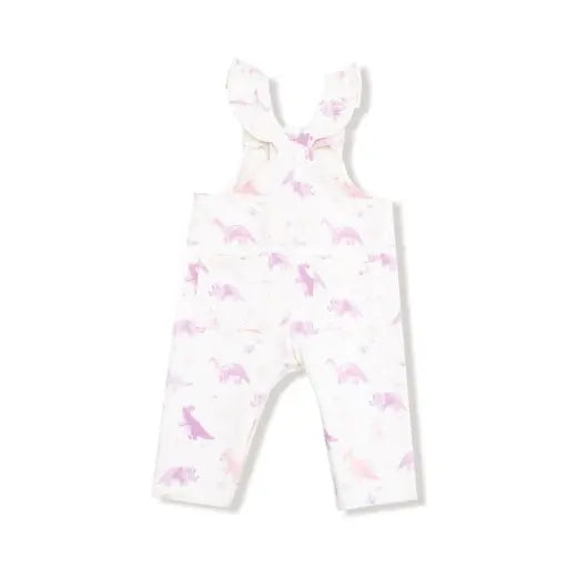 Baby Soft Dinos- French Terry - Purple - Front Placket Ruffle Overall Angel Dear
