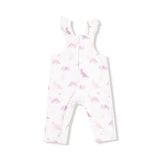 Baby Soft Dinos- French Terry - Purple - Front Placket Ruffle Overall Angel Dear