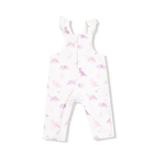 Baby Soft Dinos- French Terry - Purple - Front Placket Ruffle Overall Angel Dear