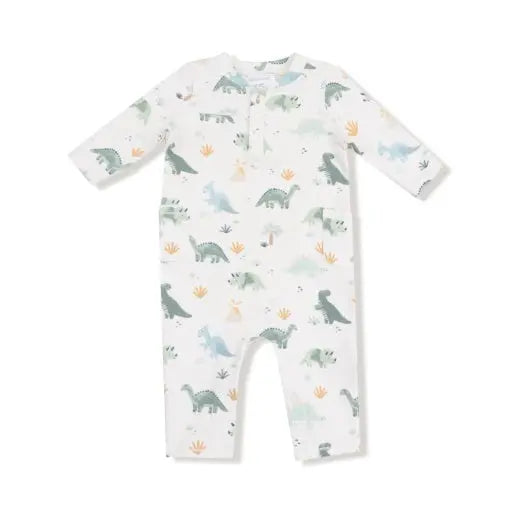 Baby Soft Dinos - French Terry- Green - Uni Romper Angel Dear