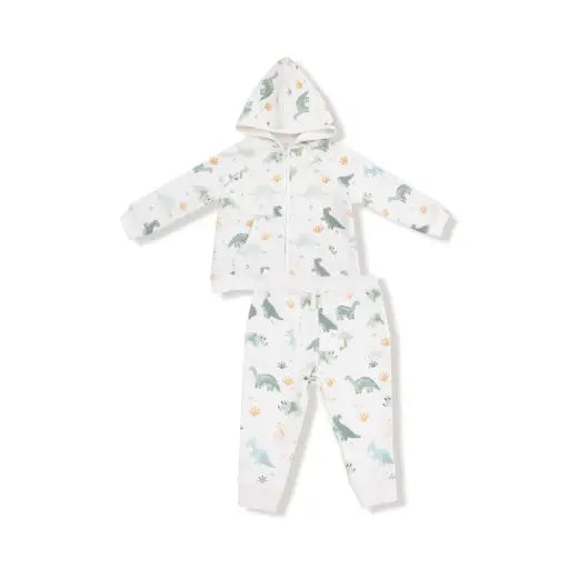 Kid Soft Dinos - French Terry- Green - Zip Hoodie and Jogger Set Angel Dear