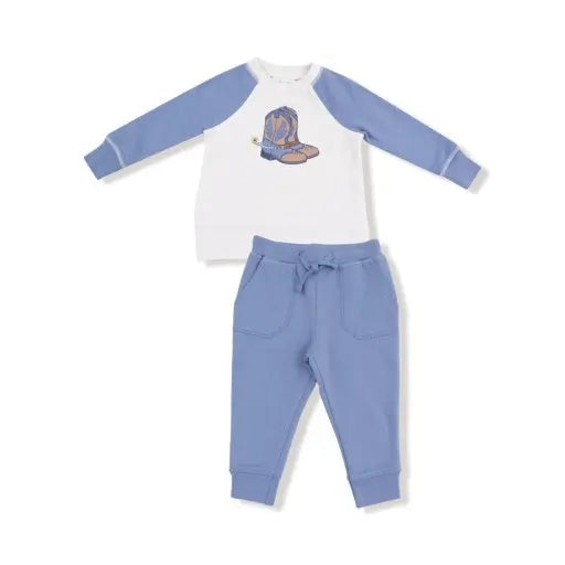 Kid Country Calico- Raglan Sweatshirt and Jogger French Terry Set Angel Dear