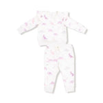 KidSoft Dinos- French Terry - Purple - Ruffle Sweatshirt and Jogger Pant Angel Dear
