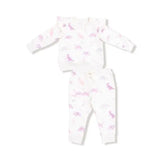 KidSoft Dinos- French Terry - Purple - Ruffle Sweatshirt and Jogger Pant Angel Dear