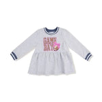 Kid French Terry Sport - Varsity - Light Grey Heather - French Terry Dress w/ Game Day Patch Angel Dear