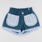 Kid Denim Libby Checks Pocket Ruffle Short Oh Baby
