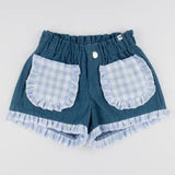 Kid Denim Libby Checks Pocket Ruffle Short Oh Baby