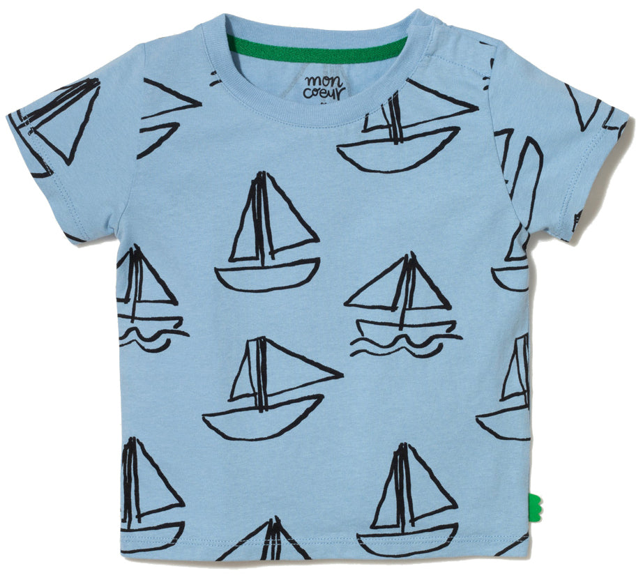 Toddler Recycled cotton sailboat print kid t-shirt Mon Coeur