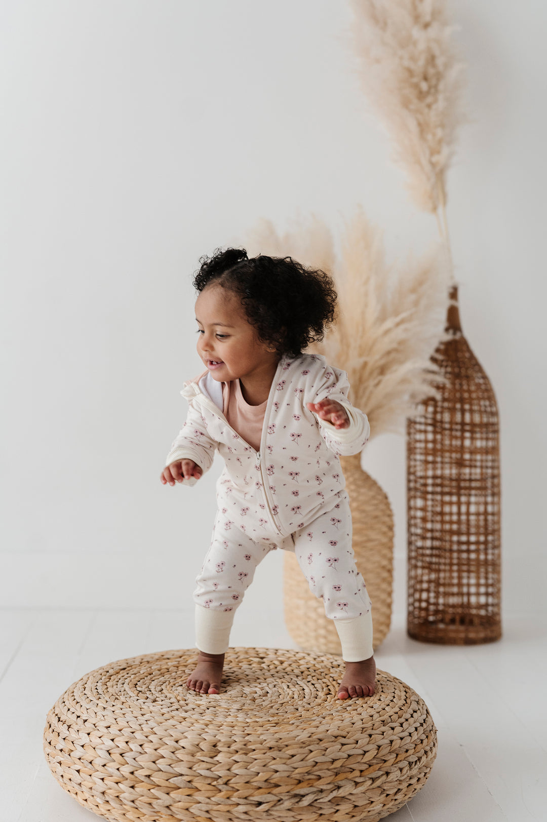 Florals in Cream Zip Romper