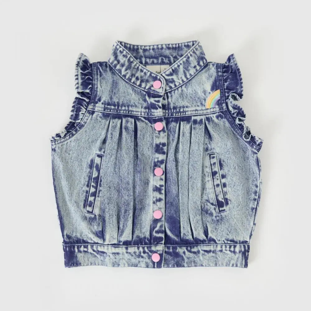 Kid Elodie Embroidered Denim Vest Goldie & Ace