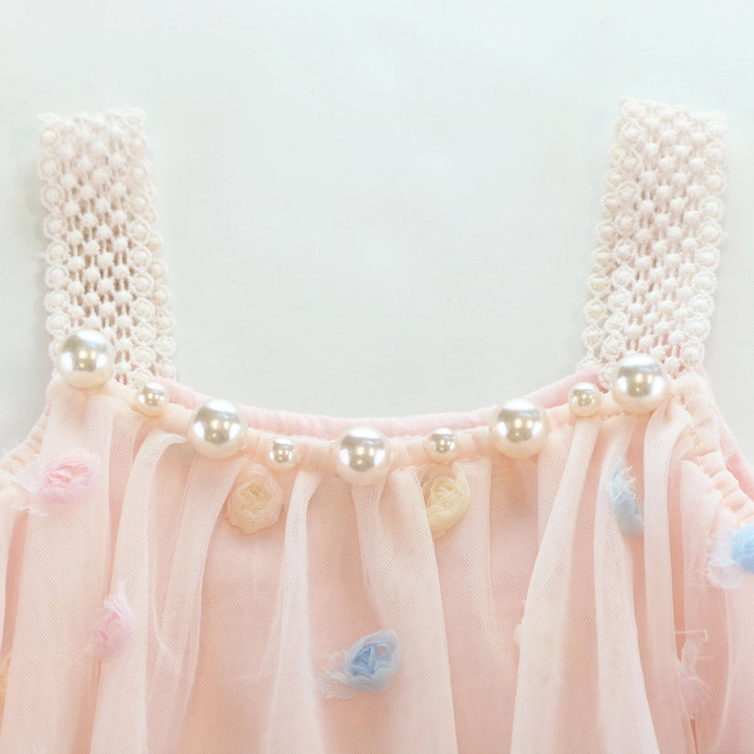 Pink Floral Mesh Layer Dress