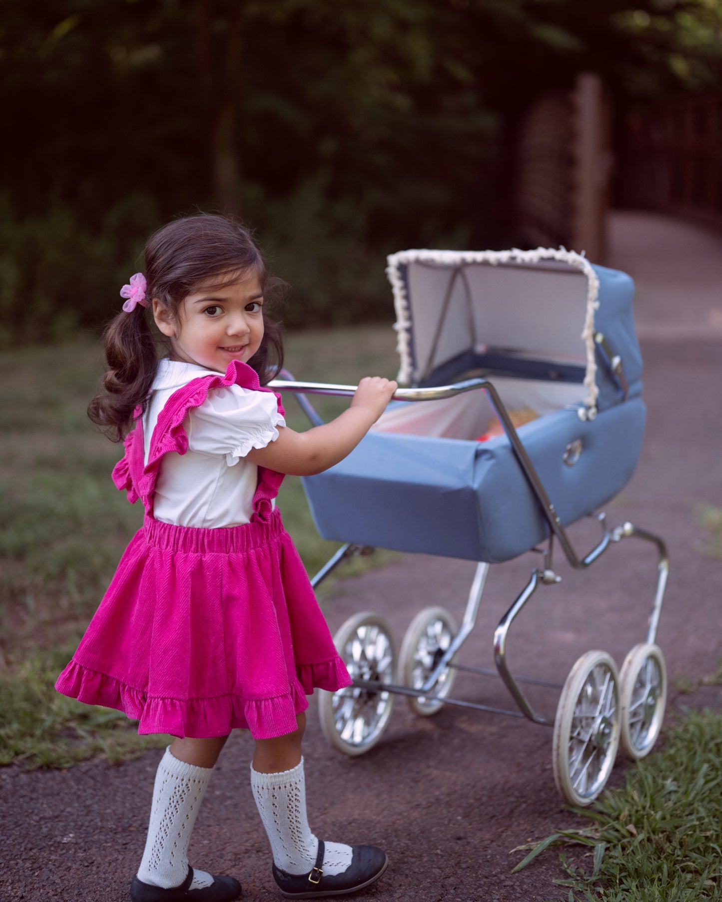 Hot Pink Corduroy Pinafore Skirt