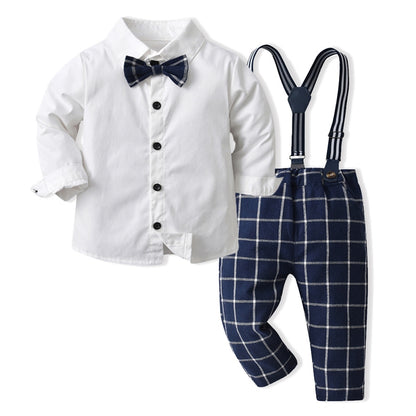 Plaid Overall Set with Bow Tie