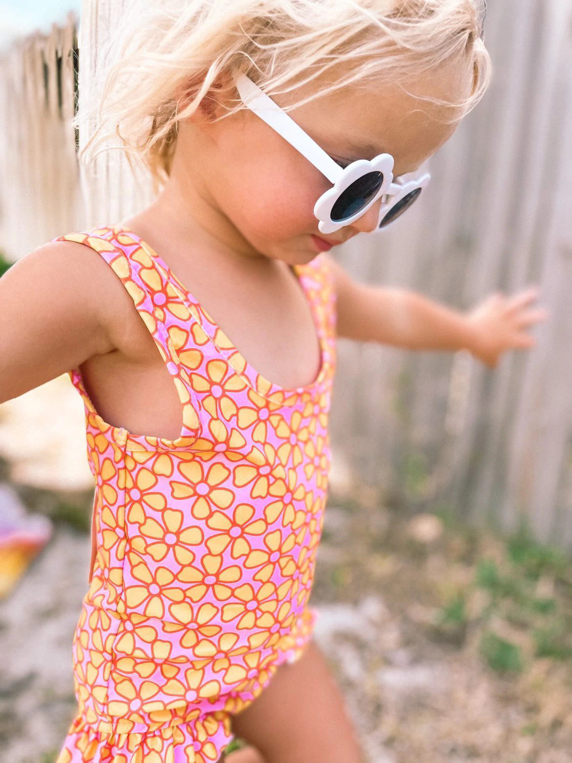 Baby Pink and Yellow Flower Power One Piece Swimsuit STRAWBERRY JAM