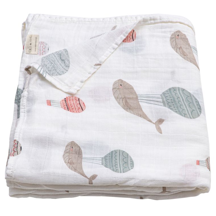 Muslin Swaddle Blanket Organic Cotton (Whale)