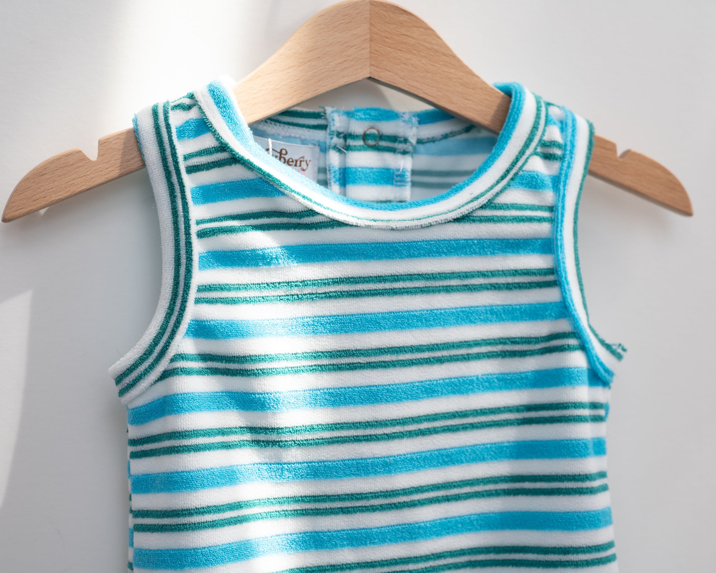 Baby Blue and Green Terrycloth Romper STRAWBERRY JAM