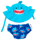Toddler/Kids UPF50+ Swim Diaper/Sun Hat Set Shark Zoocchini