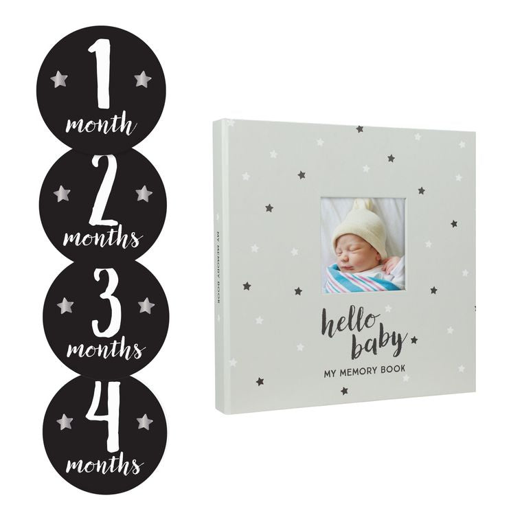 Baby's Memory Book & Sticker Set, Gray Stars