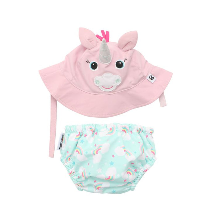 Toddler/Kids UPF50+ Swim Diaper/Sun Hat Set Alicorn