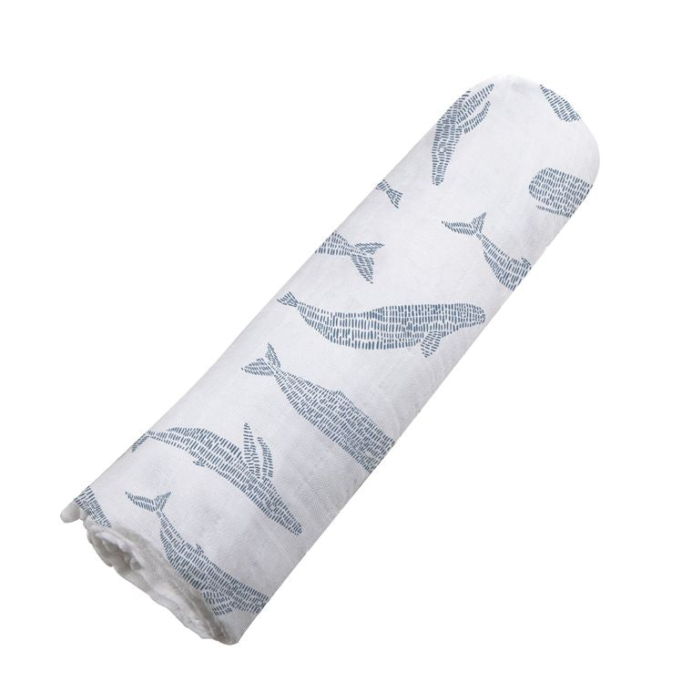 Blue Shadow Whales Bamboo Swaddle New Castle