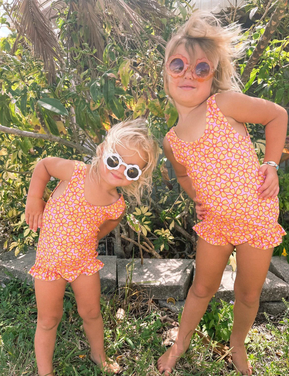 Baby Pink and Yellow Flower Power One Piece Swimsuit STRAWBERRY JAM