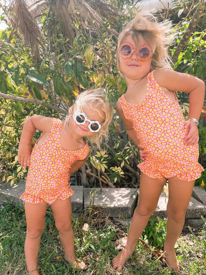 Pink and Yellow Flower Power One Piece Swimsuit