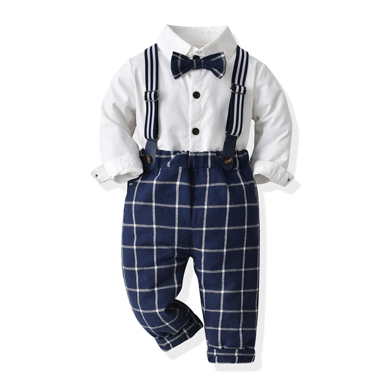 Plaid Overall Set with Bow Tie