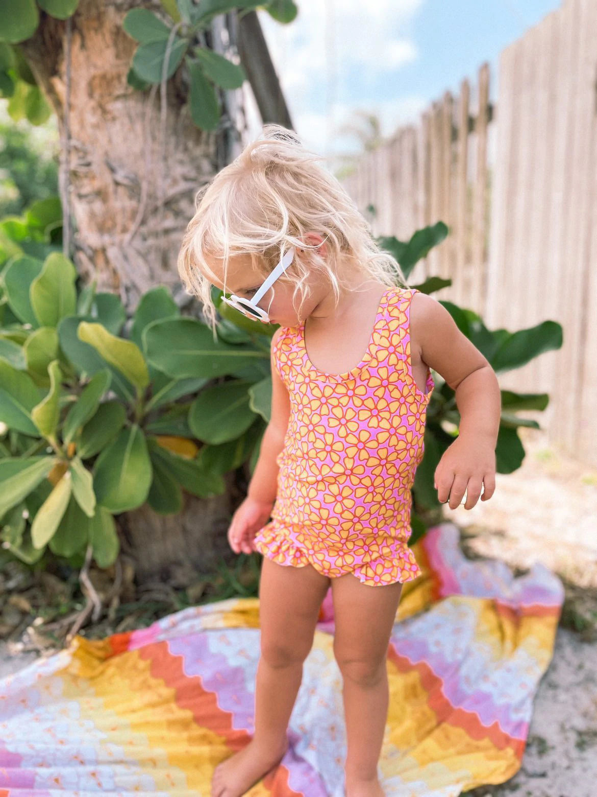Baby Pink and Yellow Flower Power One Piece Swimsuit STRAWBERRY JAM