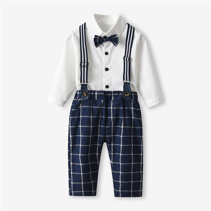 Plaid Overall Set with Bow Tie