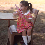 Kid Retro Pink Plaid Pleated Peter Pan Collar Dress STRAWBERRY JAM
